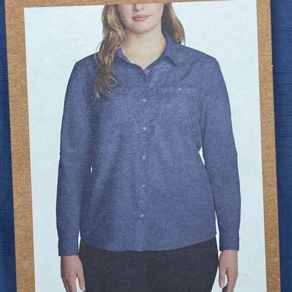 Eddie Bauer Mountain Ripstop Womens Long Sleeve Top Classic Fit Blue L d0552 - Picture 1 of 10